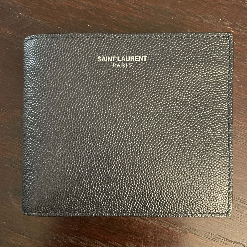 Navy YSL grained leather wallet with coin purse